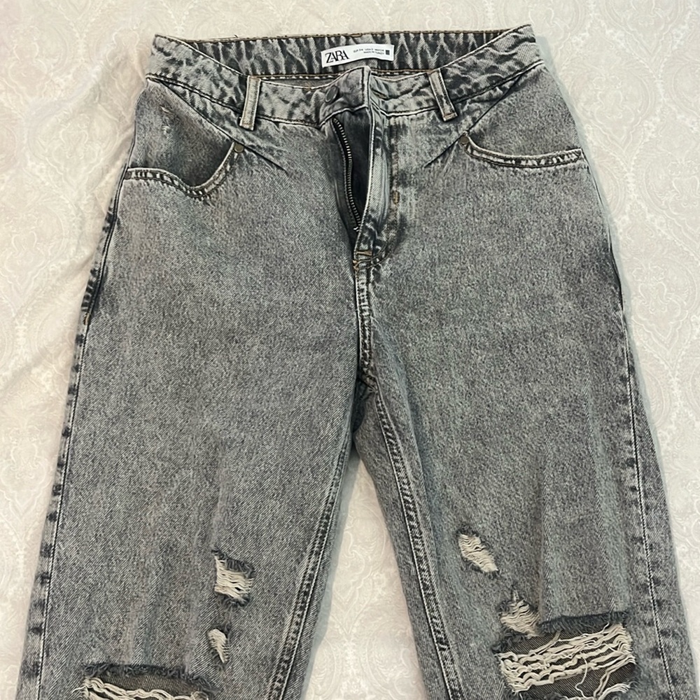 Zara high waisted grey washed mom jeans